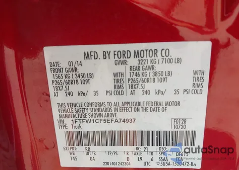2014 Ford F150 Supercrew from USA, damaged, VIN 1FTFW1CF5EFA74937